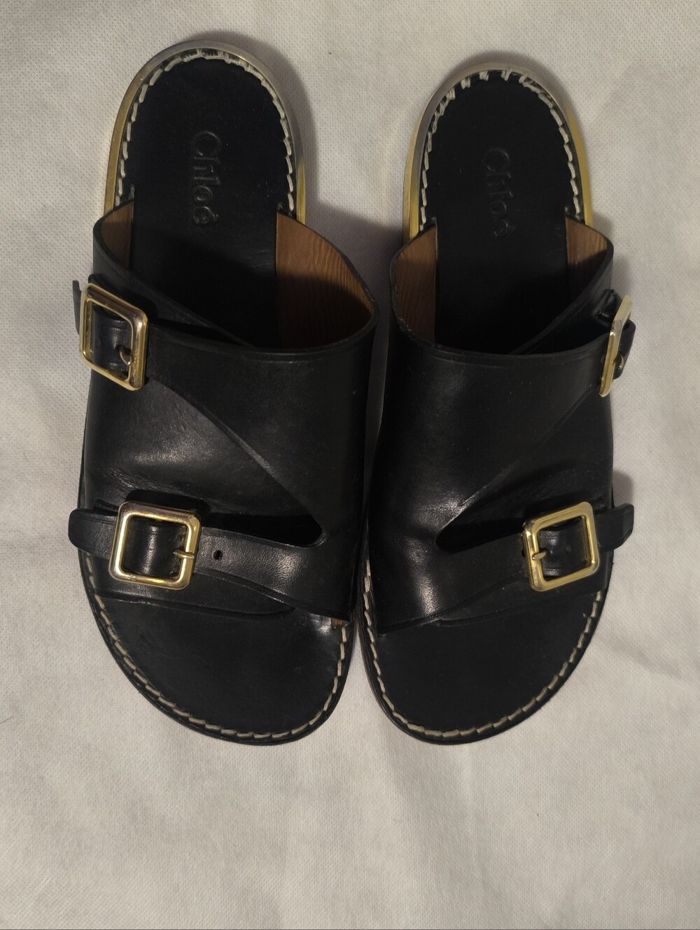 Chloé Wave Black Leather Flat Sandals 38 - Picture 6 of 15